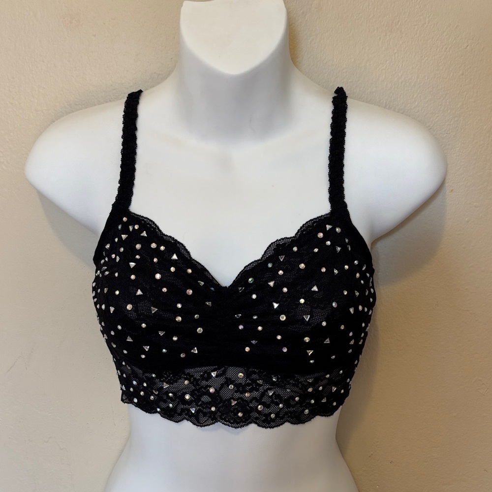 PINK Victoria's Secret Black Lace Bralette with Studded Details